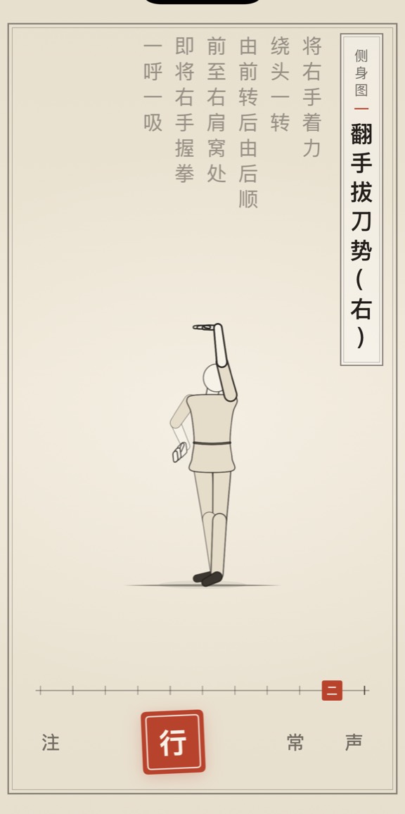 翻手拔刀势（右）的线描演示
