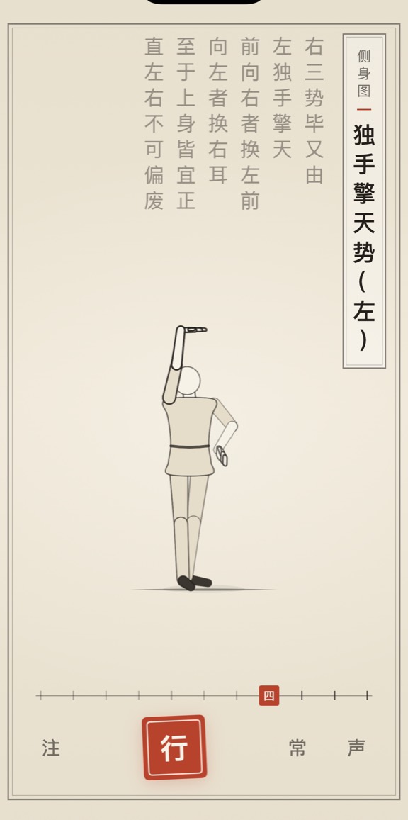 独手擎天势（左）的线描演示