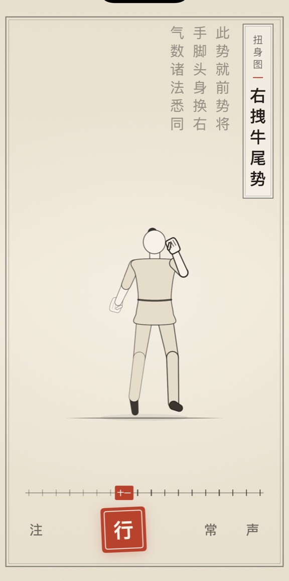 右拽牛尾势的线描演示