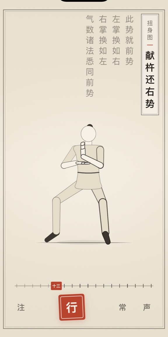 献杵还右势的线描演示