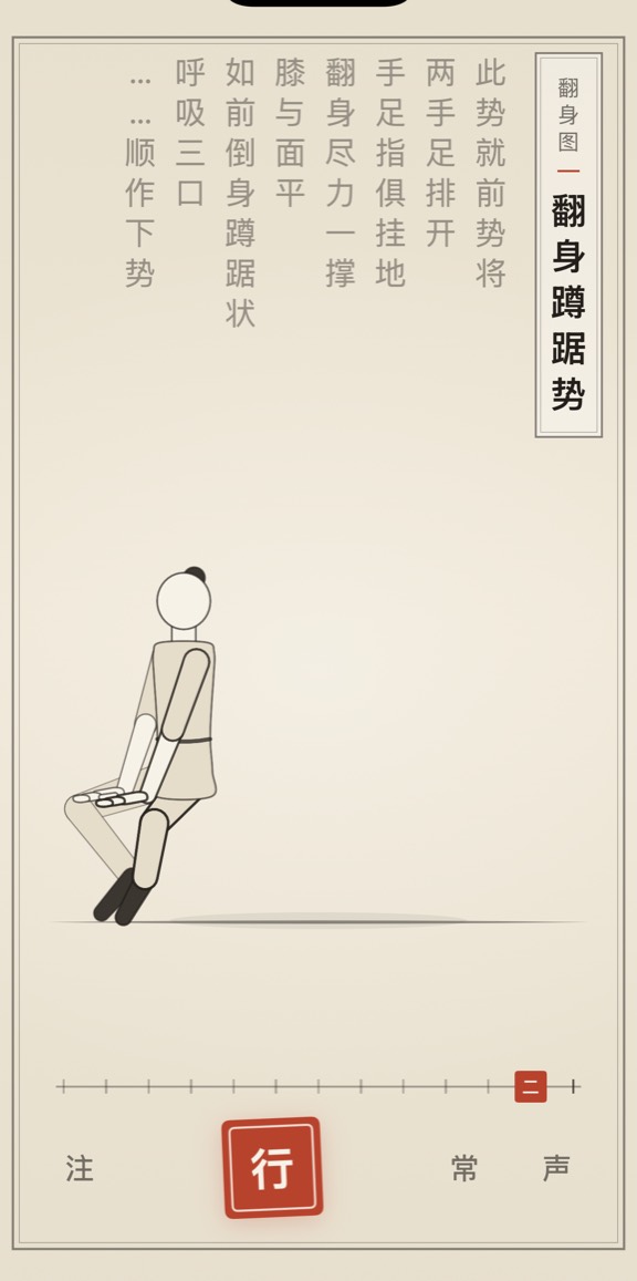 翻身蹲踞势的线描演示